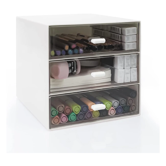 Organizzatore da scrivania con cassetto, scatola portaoggetti in plastica, bianco