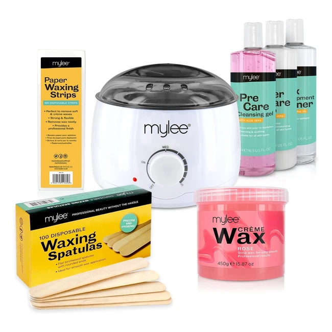 Mylee Salon Quality Waxing Kit - Rose Wax, Heater, Strips, Spatulas, Pre & After Care Lotion