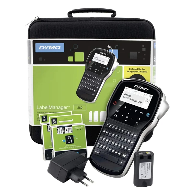 Etichettatrice Dymo LabelManager 280 Kit - Ricaricabile - Tastiera QWERTY - Custodia inclusa - 2 Nastri per Etichette D1