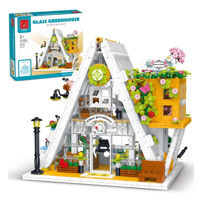 Kit di costruzione negozio fiori città, blocchi con luce LED, 1413 pezzi