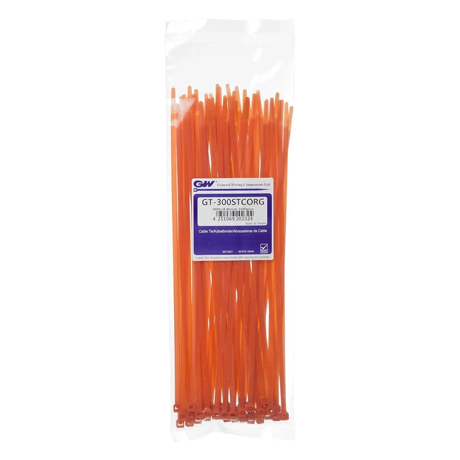 Lot de 100 Serre-câbles Orange 300 x 48 mm - GW Wiring Products GT300STCORG