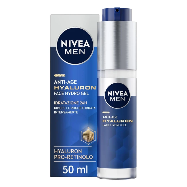 NIVEA Men Antiage Hyaluron Hydro Gel Viso Uomo 50ml - Crema Viso Uomo Gel Pelli Mature - Acido Ialuronico Idratante Rivitalizzante