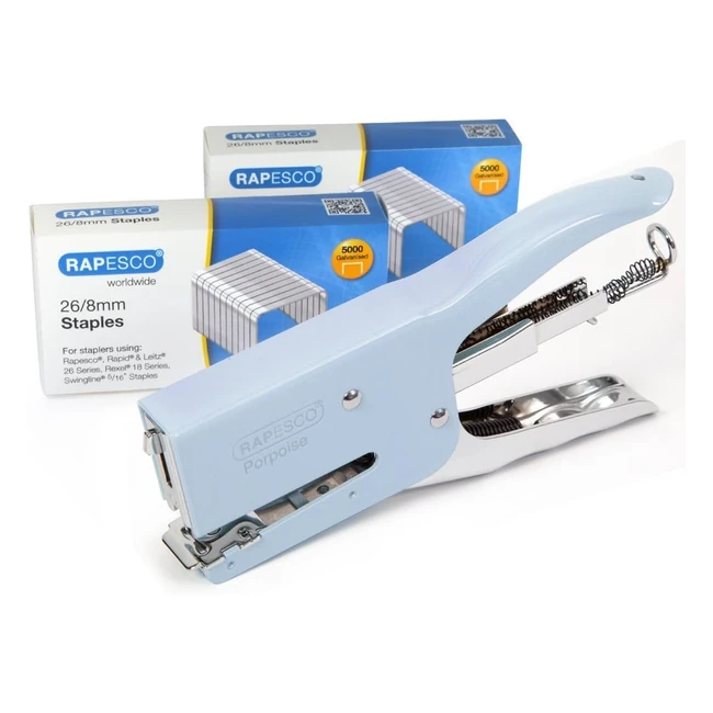 Rapesco 1355A Pince Agrafeuse Porpoise, 2 Boîtes de 5000 Agrafes, 268 mm, Capacité 45 Feuilles - Bleu Clair