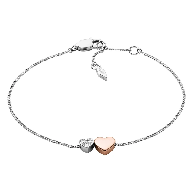 Fossil Women's Duo Hearts Two-Tone Stainless Steel Necklace Bracelet - Vintage Motifs