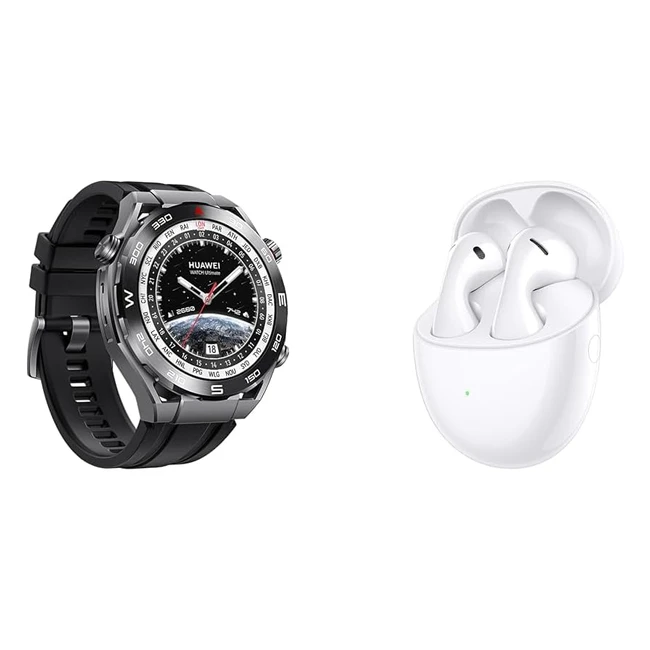 Huawei Watch Ultimate Smartwatch 15 Zoll LTPO AMOLED Display, Saphirglas, 100 m Tauchtechnik, Expedition Modus, 24/7 Gesundheitsmanagement, Schwarz + FreeBuds 5