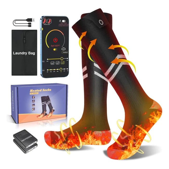 Chaussettes Chauffantes Rechargeables pour Homme Femme - Contrôle App - Batterie 5000mAh - 3 Températures Réglables - Fonction Minuterie