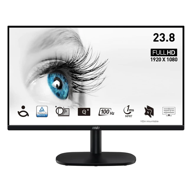 MSI Pro MP245V Monitor 23.8 FHD Pannello VA 1920x1080 100 Hz Schermo EyeFriendly Montaggio VESA Supporto Kit Display Inclinazione Regolabile HDMI 1.4 Dsub