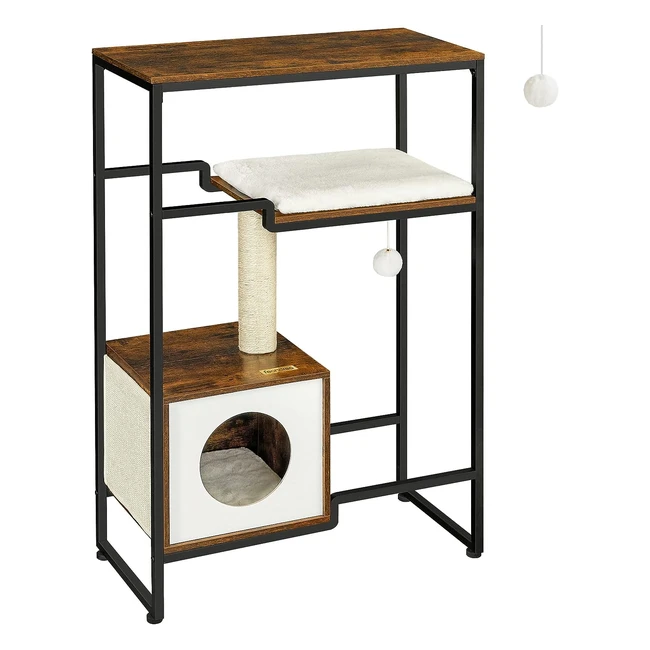 FEANDREA Kratzbaum 2 in 1 Vintage Braun PCT112X01 - Stabiler Katzenbaum mit Kuschelhöhle und Sisalstämmen