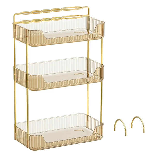 SONGMICS Make-up Organizer 3 Ebenen, Verstellbare Aufbewahrung für Schminktisch, Geschenkidee, Champagner Gold JKA013A01