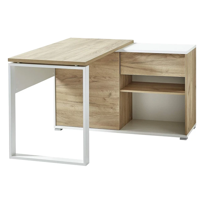 Bureau en angle Germania Die Mbelmacher 4156513 avec buffet intégré - Blanc/Chêne Navarra Repro - 120 x 75 x 117 cm