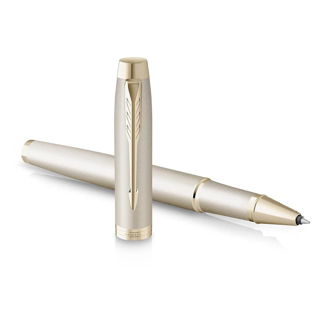 Stylo roller Parker IM Monochrome, encre noire, finition champagne, pointe fine