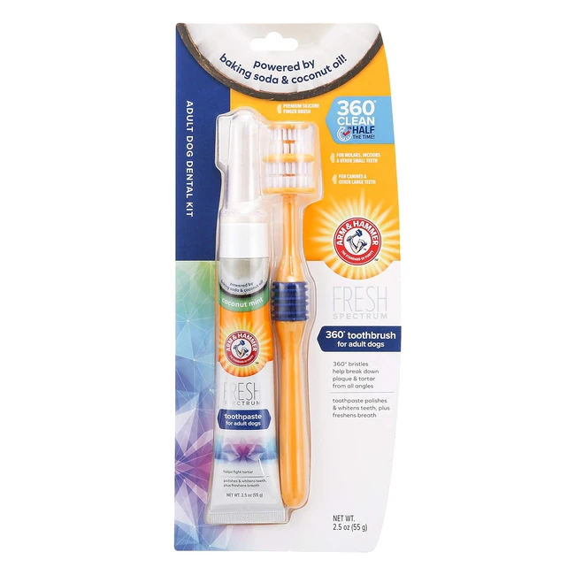 Kit Spazzolino e Dentifricio per Cani Arm & Hammer Fresh Spectrum - Pulisce in Profondità i Denti e Rinfresca l'Alito