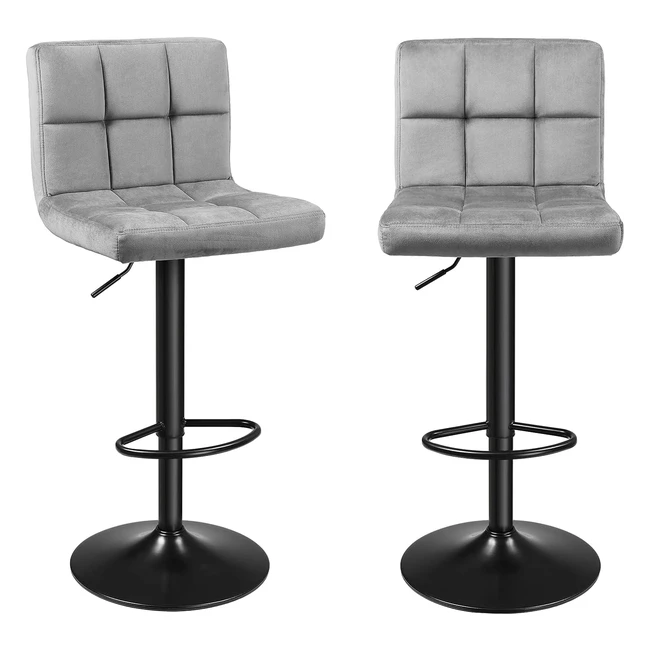 Juego de 2 Sillas de Bar Songmics - Superficie de Terciopelo - Altura Ajustable - Metal Gris Claro