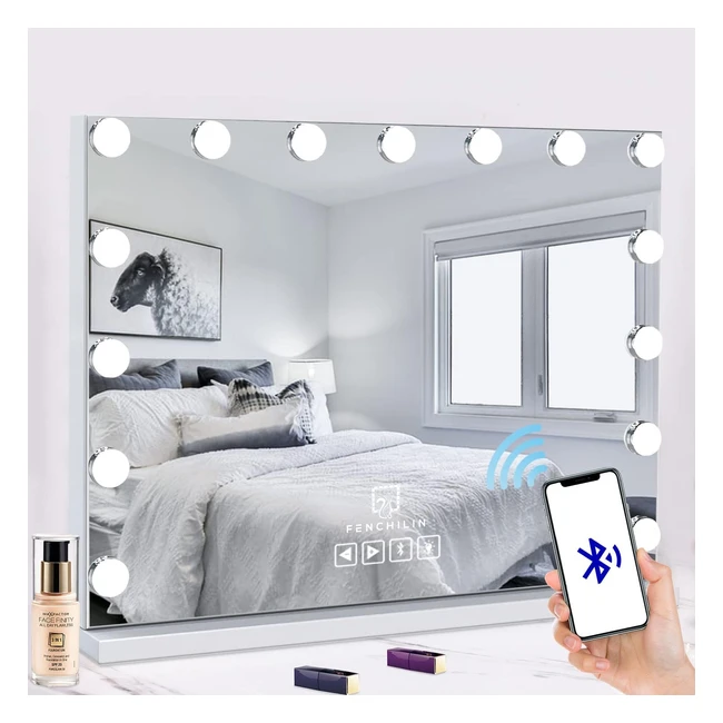 Specchio per il trucco Fenchilin con luce a LED, 3 modalità, 15 lampadine dimmerabili