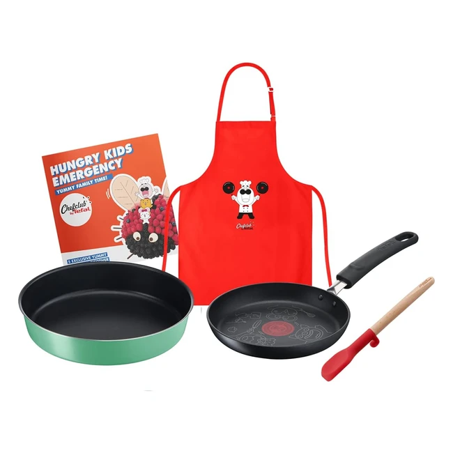Tefal Chefclub - Set de cuisine pour enfants affamés - Urgence - 19 cm - Moule à manqué 26 cm - Minispatule - Tablier de cuisine enfant - Livret de recettes E5119002