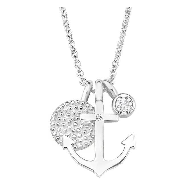s.Oliver So Pure Damen Halskette 45 cm mit Ankeranhänger, rhodiniertes 925er Silber und weißen Zirkonia