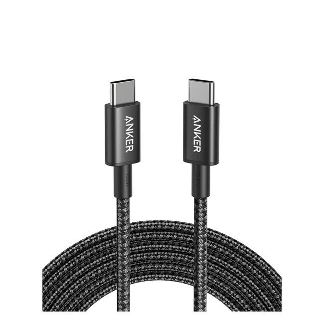 Anker New Nylon USB-C auf USB-C Ladekabel 100W Typ-C 3m lang - Schnellladeleistung für MacBook Pro 2020, iPad Pro 2020, iPad Air 4, Galaxy S20 Plus, S9, Pixel, Switch, LG V20 und mehr - Schwarz