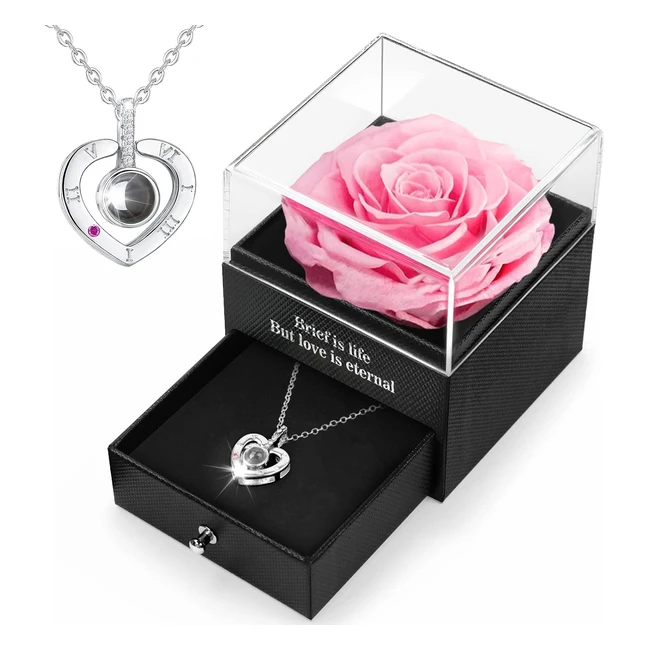 Hegud Regalos Originales Mujer Rosa Eterna + Collar I Love You - Referencia: 1234567890