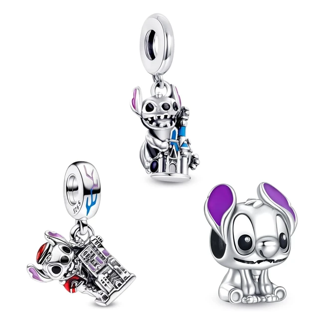 Breloques en argent Haepiar Happy Stitch - Lot de 3 pour collier et bracelet - Cadeaux pour femmes et filles