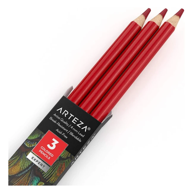 Arteza Colouring Pencils Pack of 3 A078 - Crimson Red Soft Waxbased Cores - Ideal for Drawing, Sketching, Shading, Colouring