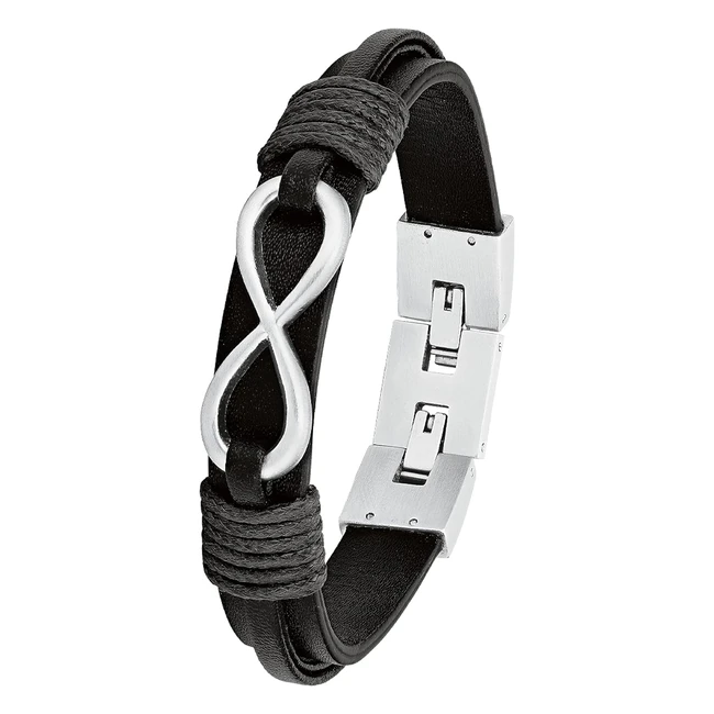 Pulsera Soliver Hombre Acero Inoxidable Piel Negro 20515cm