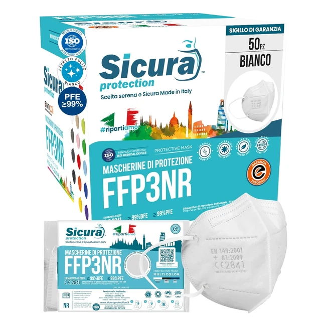 50 Mascherine FFP3 Certificate CE - Made in Italy - BFE 99% - PFE 99% - Sanificate e Sigillate Singolarmente - Produzione 100% Italiane