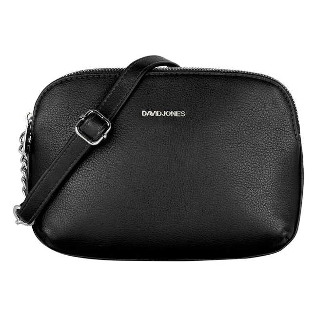 Sac bandoulière femme David Jones, multipoche zip, cuir PU, port épaule, 3 compartiments zippés, besace sacoche pochette, noir