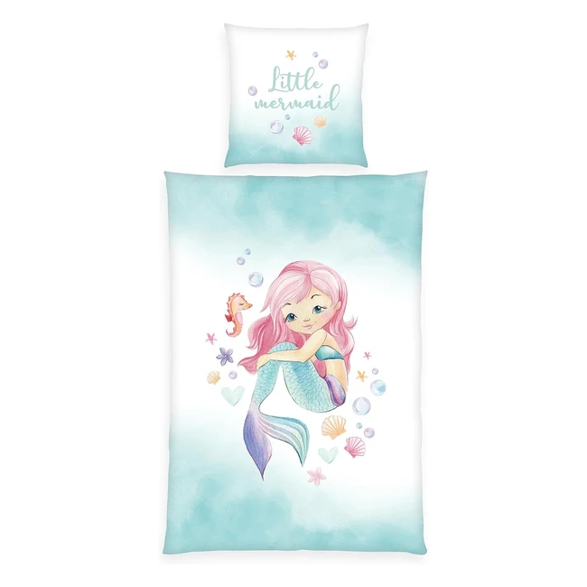 Herding Young Collection Mermaid Bettwäsche-Set, Kissenbezug 80 x 80 cm, Bettbezug 135 x 200 cm, glatter Reißverschluss, Baumwolle