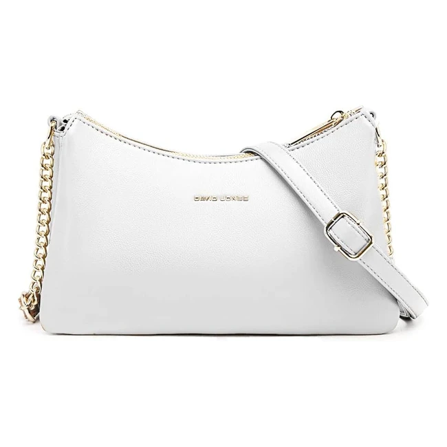 Sac bandoulière David Jones femme, cuir PU, 3 soufflets multipoche, blanc
