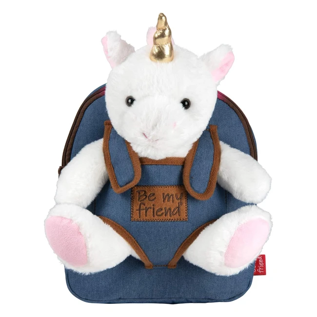 Zaino Bambina Bambino 3-5 Anni Peluche Unicorno Bianco Effetto Jeans 21x27x9 cm