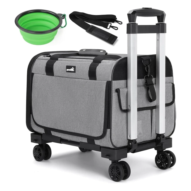 Trasportino Pecute per Gatti e Cani Piccola con Ruote - TSA Approvato - Manico Telescopico - Base Rimovibile - Grigio