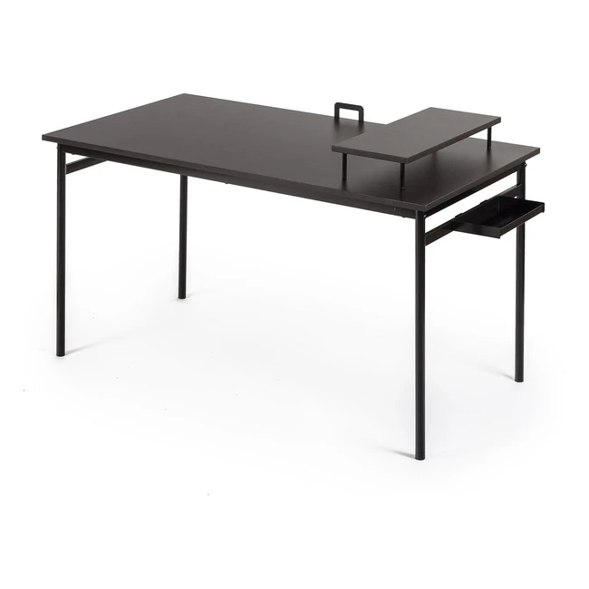 Zinus Tresa 140 x 75 cm Black Metal Desk with Storage and Monitor Stand - Easy Assembly
