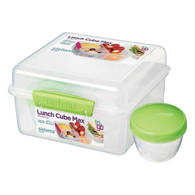 Sistema Contenitore Pranzo Cubo 2L - Tre Scomparti Plastica Colori Assortiti