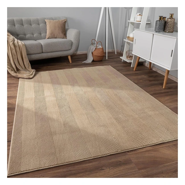 Tapis Salon Chambre Adulte Poils Ras - Motif Boho Scandinave - Antidérapant - 200x280 cm - Couleur Beige