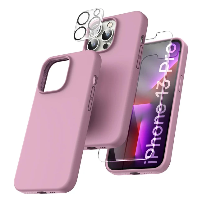 Coque Tocol 5en1 pour iPhone 13 Pro - Kit avec 2 verres trempés, 2 protecteurs caméra arrière - Antichoc, antirayures - Lilas violet
