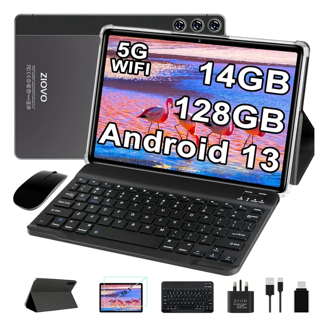 2024 Newest Tablet 10 inch Android 13, 14GB RAM/128GB ROM, Octa Core, FHD IPS, 8000mAh, Bluetooth 5.0, GPS, Tablet with Keyboard & Mouse - Grey