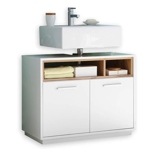 Milano Badmöbel Set Wildeiche Look Hochglanz Weiß, viel Stauraum, 80 x 64 x 40 cm