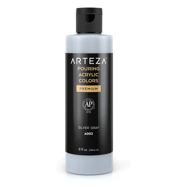 Arteza Acrylic Pouring Paint 8 oz - A002 Silver Gray - No Mixing Needed - Pour on Canvas, Glass, Wood, and More