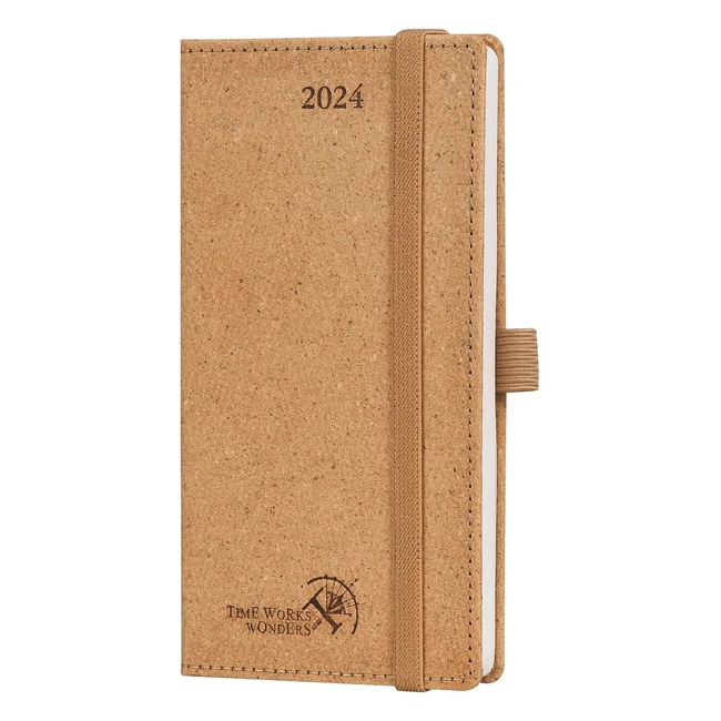 Agenda Poprun 2024 Settimanale Tascabile 165 x 9 cm - Copertina in Pelle PU - Carta Rinnovabile - Marrone