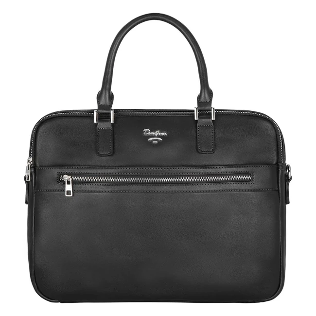 Bolso de mano grande para hombre David Jones - Maletín de trabajo para portátiles 15.6 pulgadas - Cuero genuino - Negro