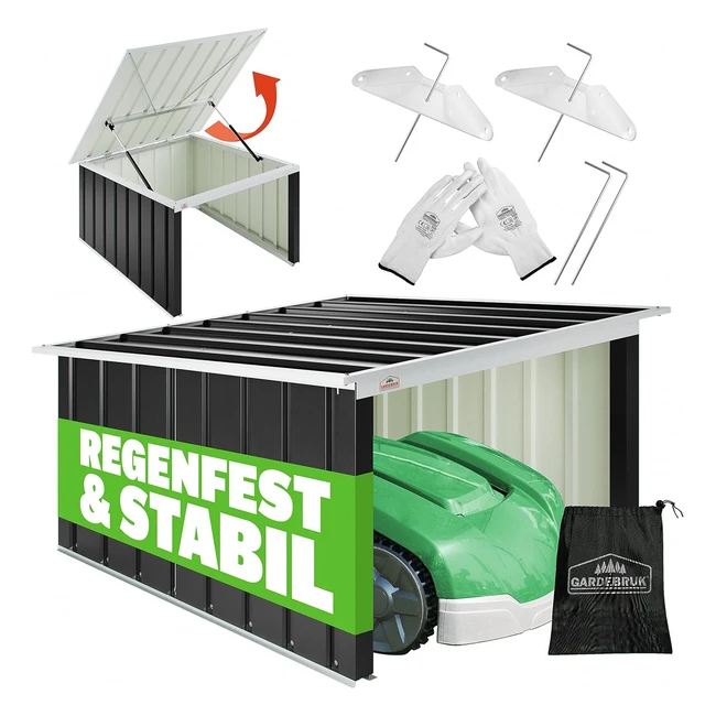 Gardebruk Roboter Rasenmäher Garage, Metall, wetterfest, faltbares Dach, Anthrazit