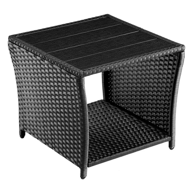 Casaria Polyrattan Beistelltisch WPC Tischplatte 45 x 45 x 40 cm wetterfest Outdoor Garten Terrasse Balkon Kaffeetisch Gartenmöbel Schwarz