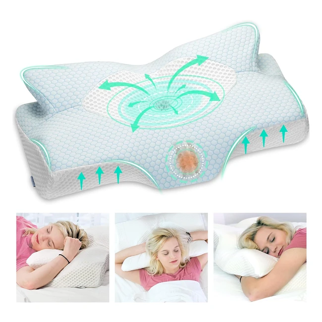 Elviros Cervical Contour Memory Foam Pillow for Neck Pain - Orthopedic Support for Side/Back/Stomach Sleepers - Removable Cover
