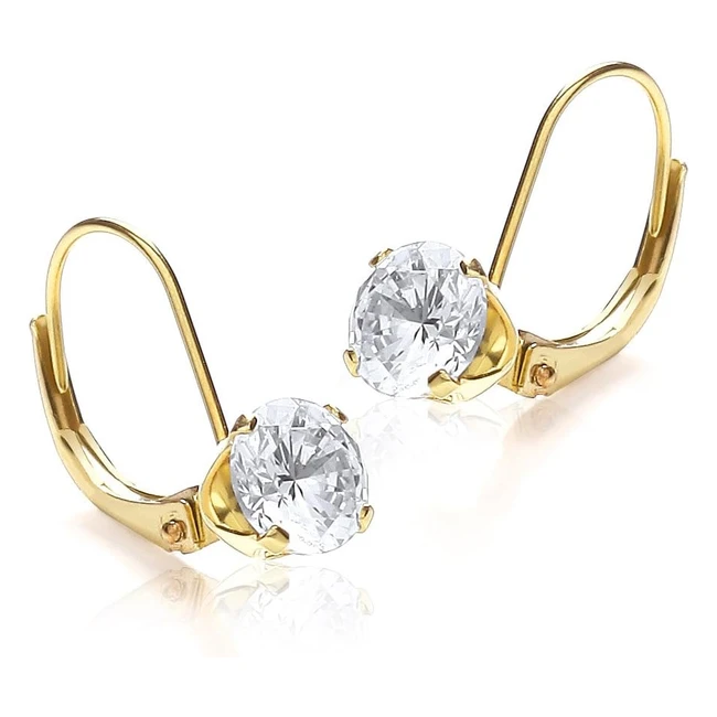 Carissima Gold Women's 9ct Yellow Gold 6mm Round CZ Drop Earrings - Elegant and Timeless