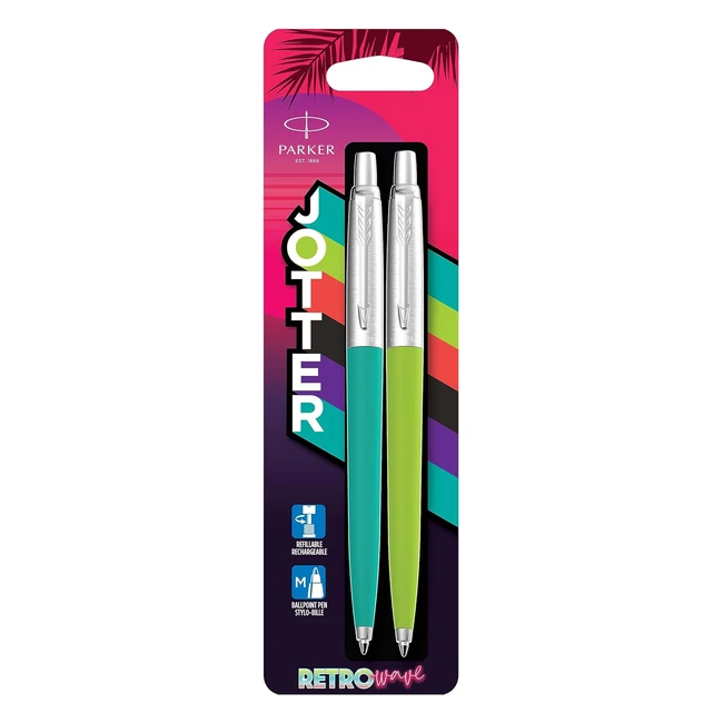 Stylos bille Jotter Originals Retrowave - Bleu des Caraïbes et Vert Pomme - Lot de 2