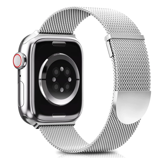 Bracelet Higgs Compatible Apple Watch 41mm 40mm 38mm - Double Magnétique Réglable - Série 9 8 7 SE 6 5 4 3 2 1 - Milanais Argent