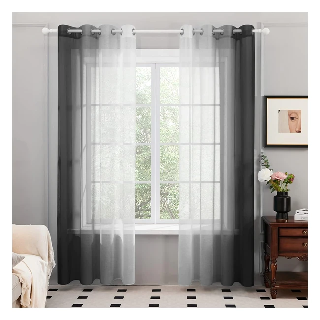 Deconovo Tende Semitrasparenti per Interni in Voile - 2 Pezzi 140x225cm - Nero