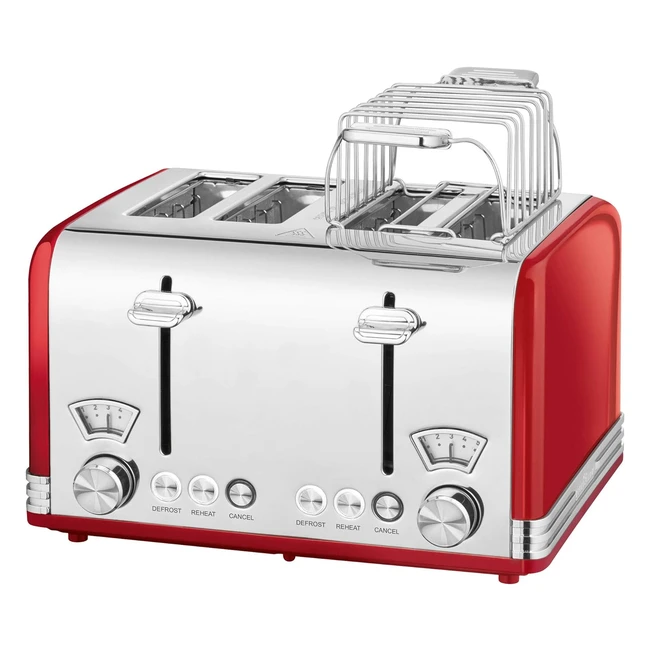 ProfiCook XXL Tostapane Vintage - 4 Fette - Metallo Massiccio - PC TA 1194 Rosso