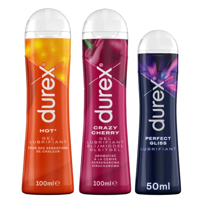 Durex Lot de 3 Gels Lubrifiants Sexuels - Cherry Gel Comestible 100ml, Hot Chauffant 100ml, Perfect Gliss Lubrifiant Anal 50ml