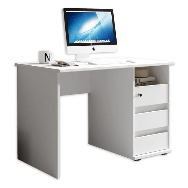 Stella Trading 1 Schreibtisch mit Schubladen - Weiß, Bürotisch fürs Homeoffice, viel Stauraum und Ablagefach